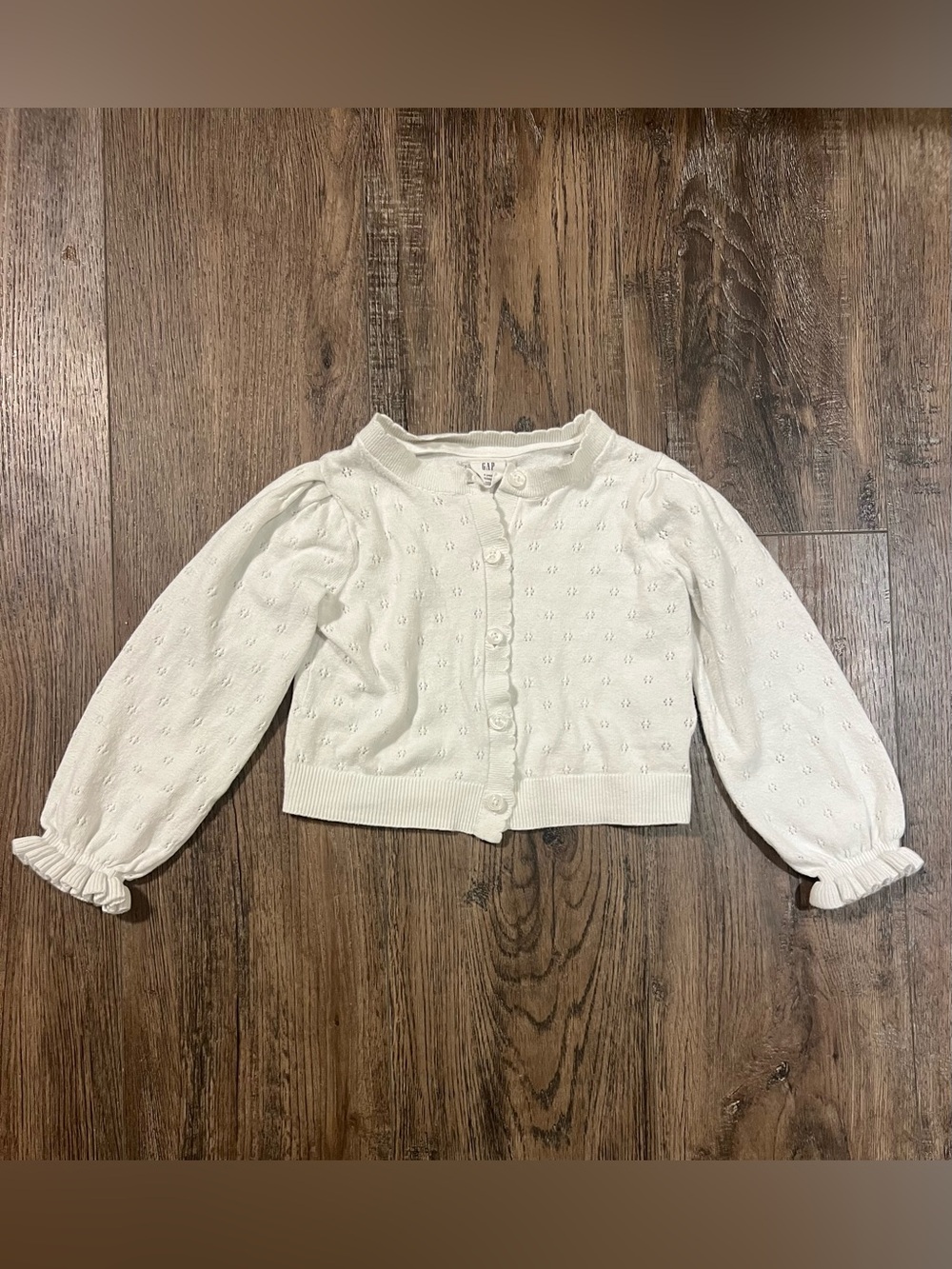 GAP Kids Cream Eyelet Button-Front Cardigan with Ruffle Cuffs